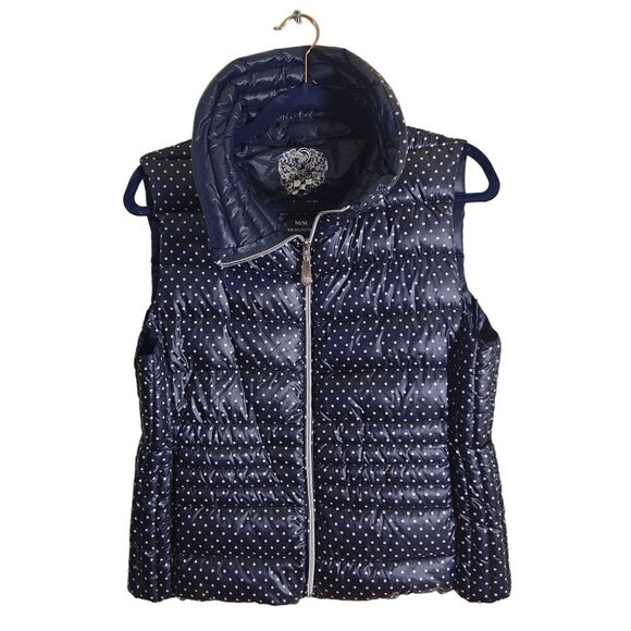 Vince Camuto Navy Polka Dot Full Zip Down Puffer Vest Size M - Picture 1 of 7